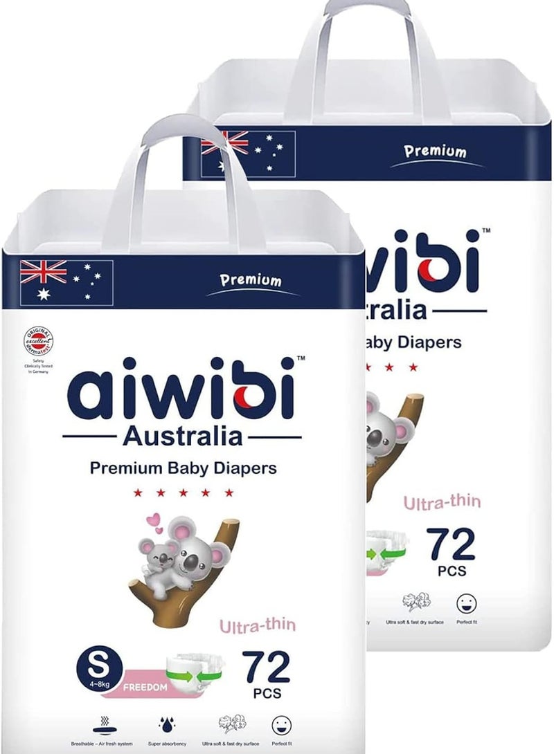 Aiwibi 2 Pack Ultra-Thin baby Diapers Extra Soft And Eco-friendly anti-irritation Premium Baby Diapers Size (S 4-8kg)
