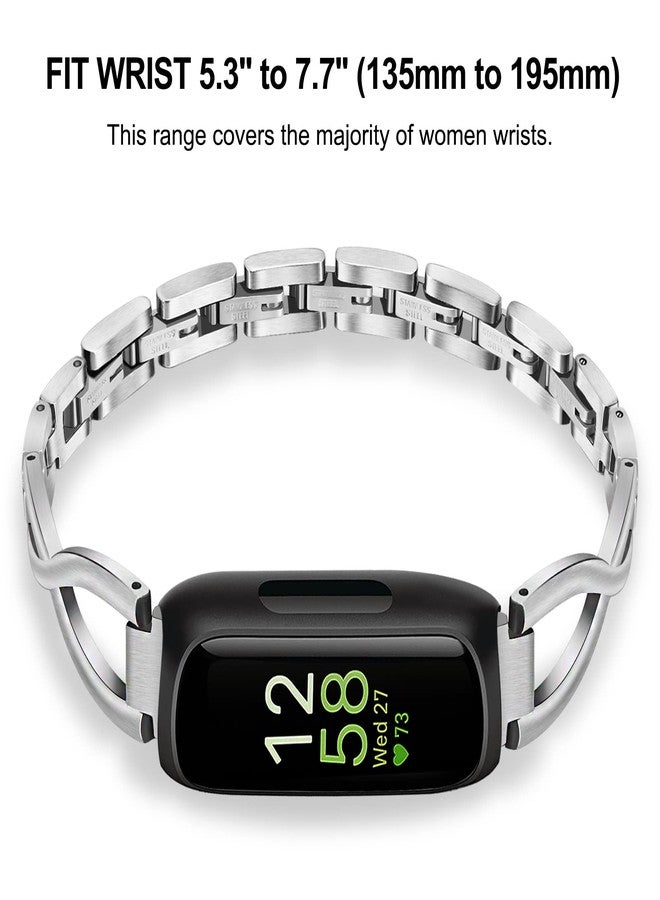 TRUMiRR Band for Fitbit Inspire 3 Women, Stainless Steel Watchband Feminine Jewelry Strap Silver Replacement for Fitbit Inspire 2 / Inspire HR/Inspire - Image 3