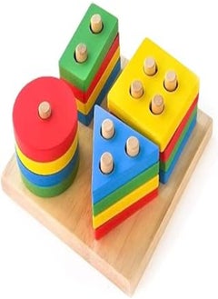 Wooden Stacking Toys & Shape Sorting Board,Geometric Shape Stacker,Eco-Friendly & Non-Toxic Wooden Toy,Early Childhood Development Toys for Fine Motor Skills