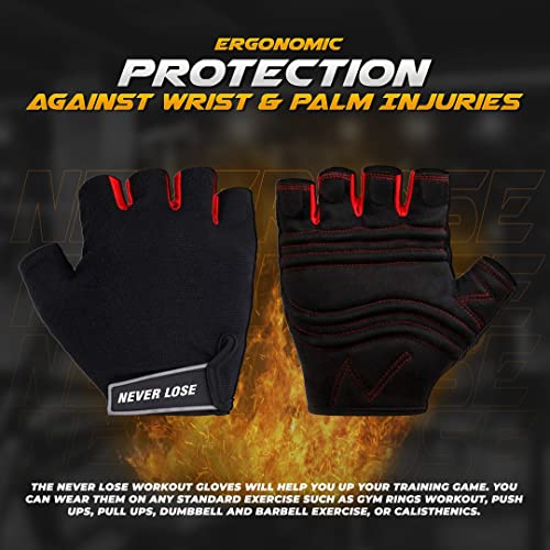 NEVER LOSE Unisex Leather Gym Gloves for Professional Weightlifting, Fitness Training and Workout | with Half-Finger Length, Wrist Wrap for Protection (XL, Roller PAD) - Image 4
