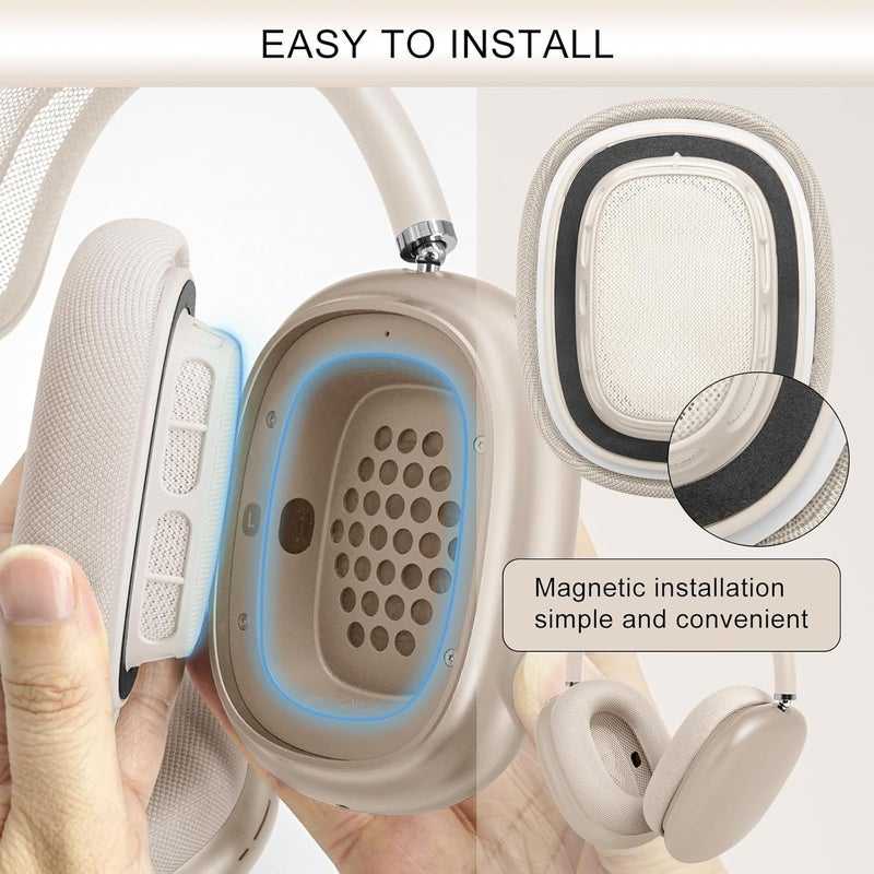 GEVO وسادات أذن محسنة من لاستبدال وسادات الأذن الأصلية لسماعات Apple AirPods Max الجديدة لعام 2024، مصنوعة من قماش شبكي مع إضافة رغوة ذاكرة ومغناطيس، بلون زاهي (نجمي) - Image 3