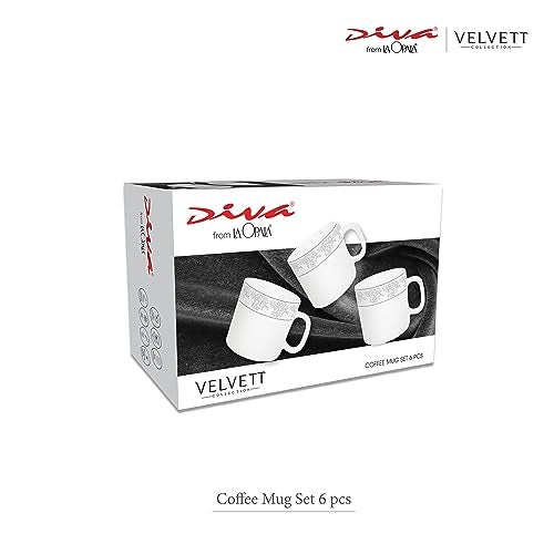 La Opala Diva, Velvett Collection Opal Glass Crockery | Coffee Mug Regular, Set of 6 | Pearl Grey, 190 ml | for Tea & Coffee | Microwave Safe | 100% Vegetarian | Extra Strong | Super Light & White - Image 4