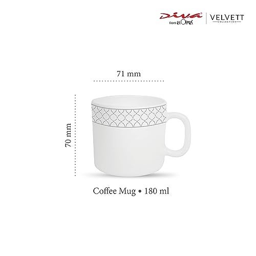 La Opala Diva, Velvett Collection Opal Glass Crockery | Coffee Mug Regular, Set of 6 | Pearl Grey, 190 ml | for Tea & Coffee | Microwave Safe | 100% Vegetarian | Extra Strong | Super Light & White - Image 2