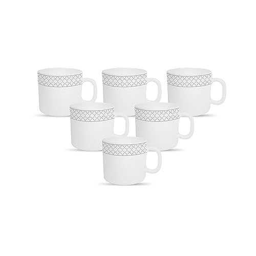 La Opala Diva, Velvett Collection Opal Glass Crockery | Coffee Mug Regular, Set of 6 | Pearl Grey, 190 ml | for Tea & Coffee | Microwave Safe | 100% Vegetarian | Extra Strong | Super Light & White - Image 1