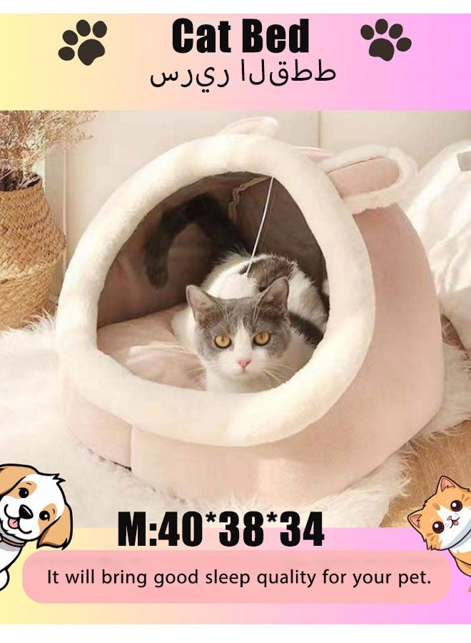 Cat Bed Semi-Enclosed Cat Mattress Removable Washable Cat House Indoor Warm Comfortable Pet Cat Bed Pet Nest Pet Mattress Cat Mattress, Dome Pad, Soft Sleep (Pink Rabbit Cat, Medium) - Image 1