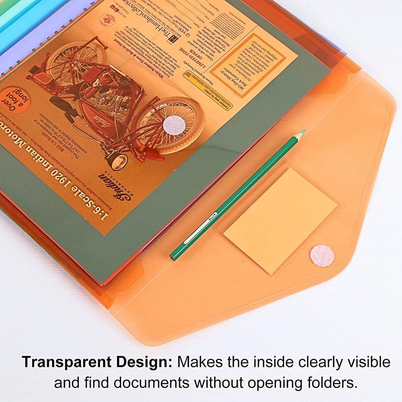 Elvyagod 12 ظرف بلاستيكي، مجلد ملفات مقاس A4 مع إغلاق زرّي وملصق، 8 ألوان متنوعة - Image 2