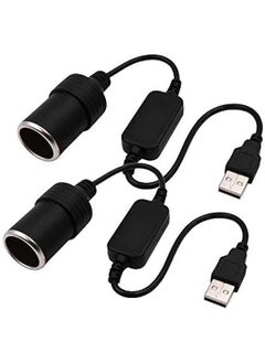 جمورو 2 قطعة USB ذكر إلى 12 فولت سيارة C * مقبس ولاعة السجائر أنثى محول كابل مناسب لتحويل كاميرات داش أضواء السيارة المحيطة (بحد أقصى 8 واط)  - Image 1