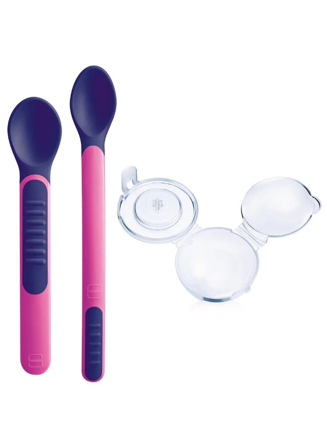 Mam Baby Feeding Spoons & Cover  Feeding - 6 M+ |  Pink/Purple  - Pack of 3