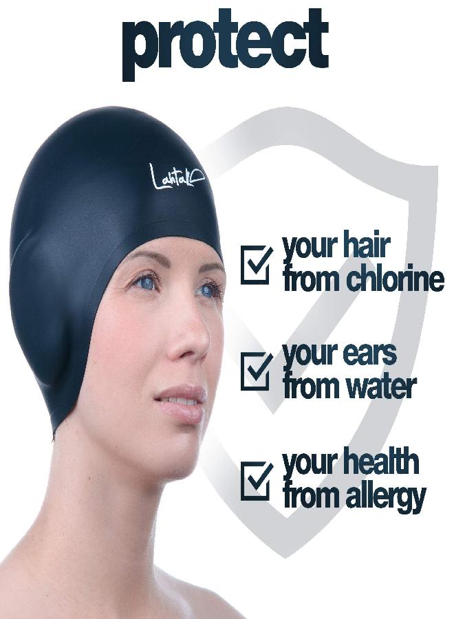 Lahtak Swim Caps Ear Protection 3D - Swimming Cap for Women Men - Silicone Swim Cap Waterproof - Fits Long Hair & Short - Adult Swim Cap - Youth Swim Cap - Bathing Cap - Swim Hats (Black) - Image 3