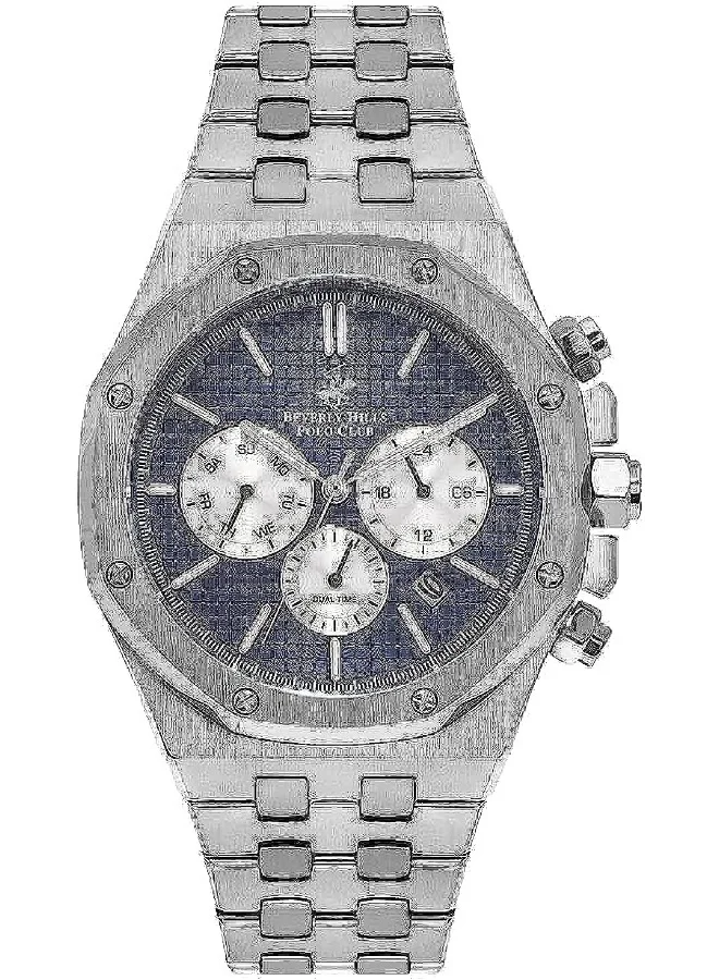 BEVERLY HILLS POLO CLUB Men's Quartz Movement Watch, Multi Function Display and Metal Strap - BP3051X.390, Silver