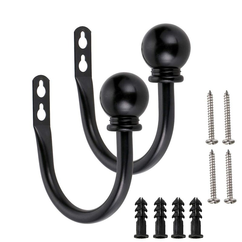 BSTKEY A Pair of Lightweight Metal Curtain Hooks  Retro Wall Mounted Curtain Hold Back Tiebacks Wall Hook Tassel Drapery Holder Black