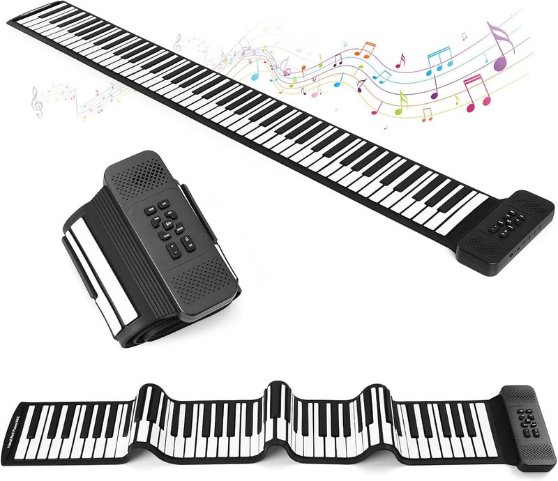 Lujex Roll Up Piano, Portable Silicone Keyboard Perfect for Beginners, Safe Material, Headphone Jack for Quiet Practice, 16 Tones & Record Function, Foldable for Travel (Black) (Black-88Keys) - Image 1