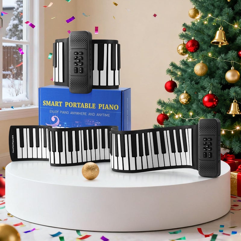 Lujex Roll Up Piano, Portable Silicone Keyboard Perfect for Beginners, Safe Material, Headphone Jack for Quiet Practice, 16 Tones & Record Function, Foldable for Travel (Black) (Black-88Keys) - Image 2