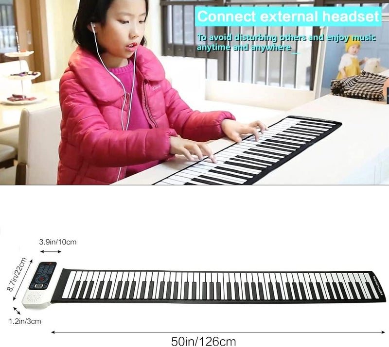 Lujex Roll Up Piano, Portable Silicone Keyboard Perfect for Beginners, Safe Material, Headphone Jack for Quiet Practice, 16 Tones & Record Function, Foldable for Travel (Black) (Black-88Keys) - Image 3