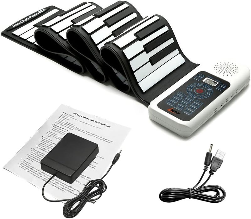 Lujex Roll Up Piano, Portable Silicone Keyboard Perfect for Beginners, Safe Material, Headphone Jack for Quiet Practice, 16 Tones & Record Function, Foldable for Travel (Black) (Black-88Keys) - Image 4