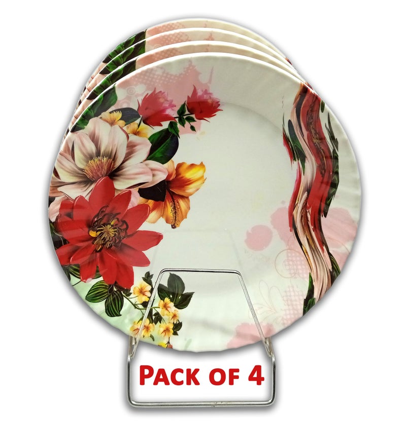 BHOJANWARE Complete Your Kitchen Dining with Melamine Round Plate Set of 4 for Dinner - (Size-10Inch / 26 CM) Perfect Dinner Plates Set for Snacks and More! - Image 4