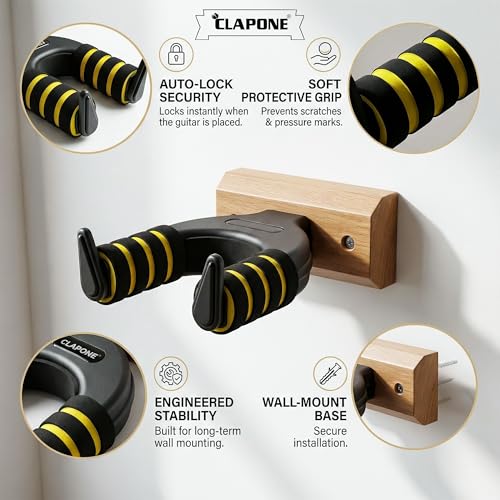 CLAPONE Guitar Wall Mount Secure & Stylish Display Solution for Your Instrument Wall Mount Hanger Auto Lock and Adjustable Hook Holder for Acoustic and Ukulele(Guitar Hanger) - Image 4