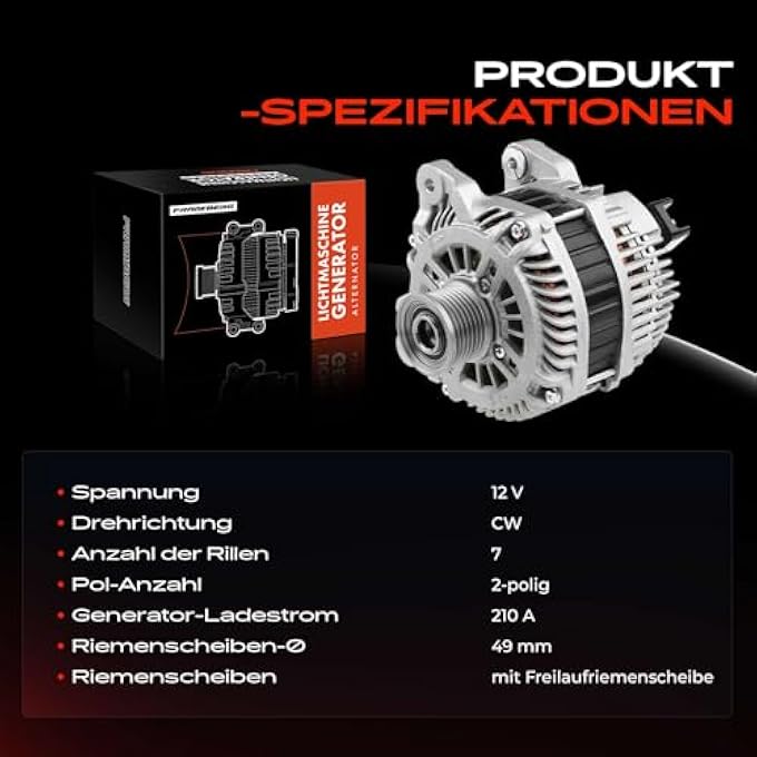 Frankberg Alternator Generator 210A Compatible with Espace IV JK0/1 2.0L 2006-2021 Laguna III BT0/1 2.0L 3.0L 2007-2015 Scnic III JZ0/1 2.0L 2009-2021 Replace# 231004 470R - Image 4