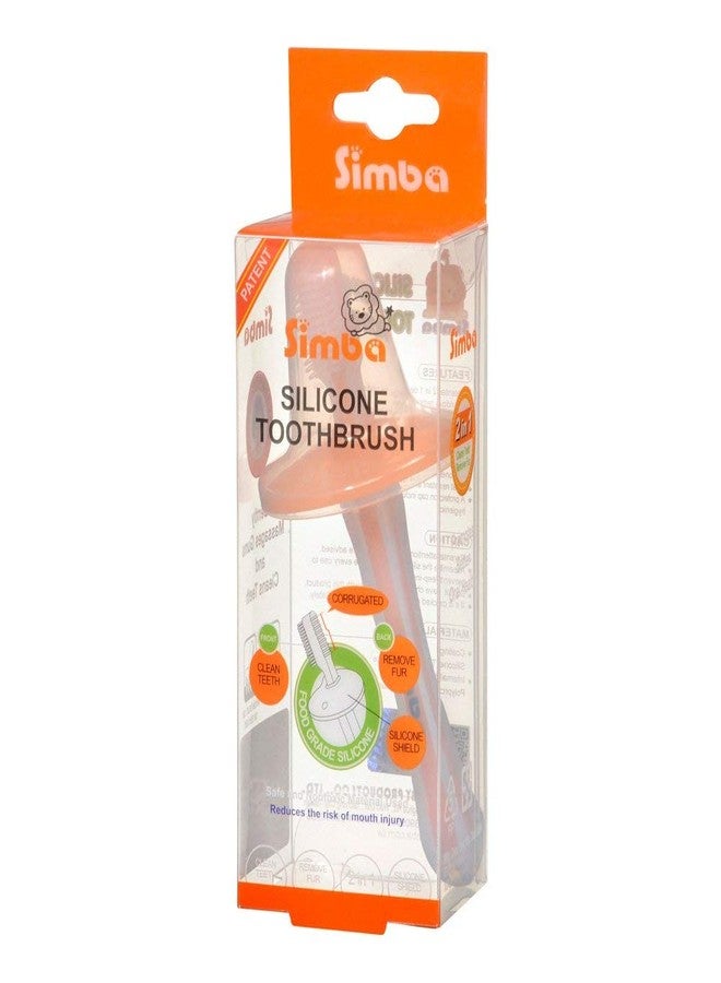 Simba Soft Bristle Silicone Baby Toothbrush with Milk Residue/Fur Scrubber (Orange) - Image 2