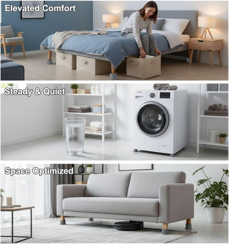 4 Pcs Furniture Risers, Gray, with Non-Slip Base, Adjustable Height Appliances Extenders, Heavy-Duty Abs Material, 2.2 X 1.6 X 1.6 to 2.5 in, for Beds Sofas Wardrobes Desks Washing Machine - Image 3