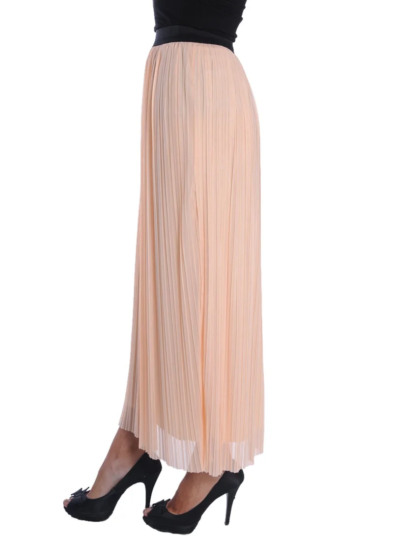 Love SP02046 - PEACH PLEATED MAXI SKIRT- PEACH PLEATED MAXI SKIRT