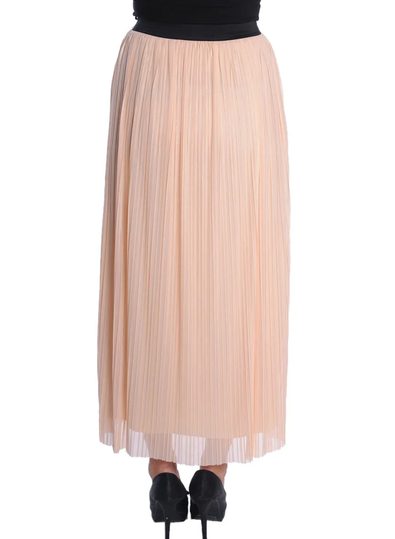 Love SP02046 - PEACH PLEATED MAXI SKIRT- PEACH PLEATED MAXI SKIRT