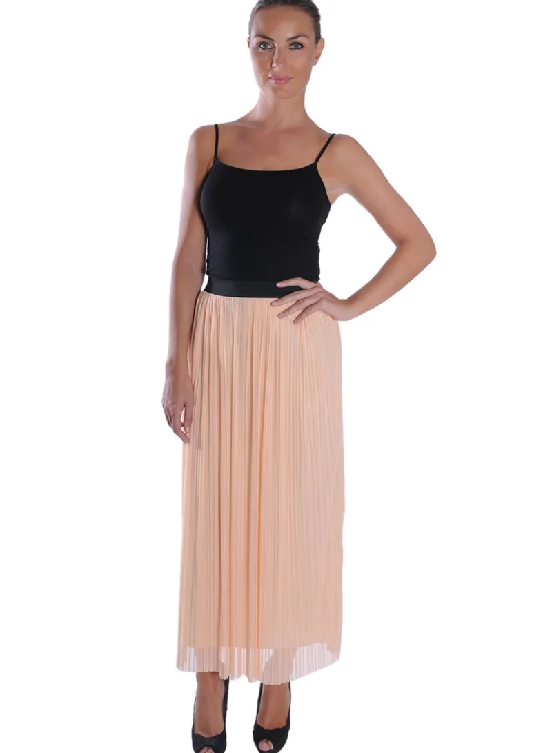 Love SP02046 - PEACH PLEATED MAXI SKIRT- PEACH PLEATED MAXI SKIRT