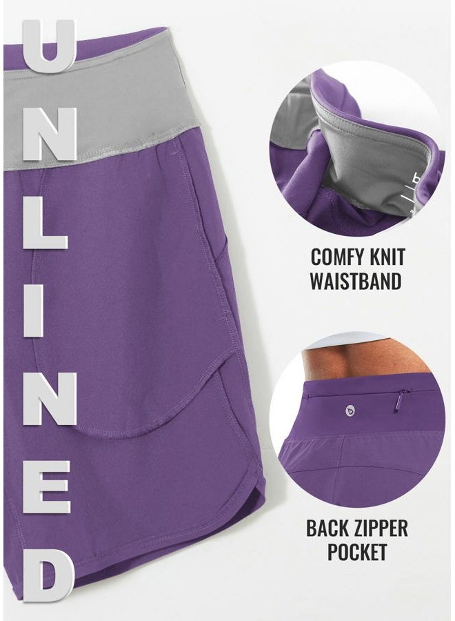 BALEAF Women's 7" Athletic Long Running Shorts Workout Gym Quick Dry Hiking Shorts High Waisted Zipper Pocket Purple M - Image 3