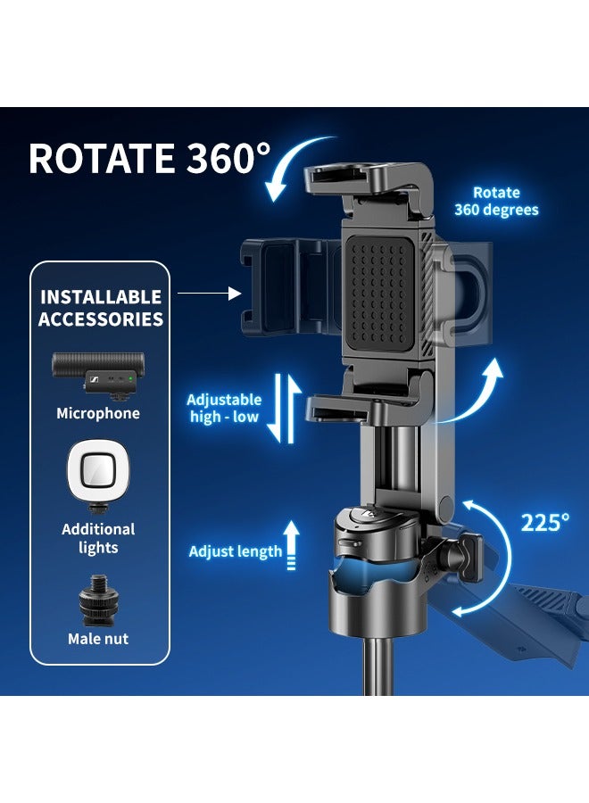 Mobile Phone Selfie Stick With Bluetooth Remote Control Handheld Tripod With Keychain Retractable Travel Phone Holder Aluminum Alloy Rechargeable For Video, Blogging, Taking Photos, Live Streaming - Image 4