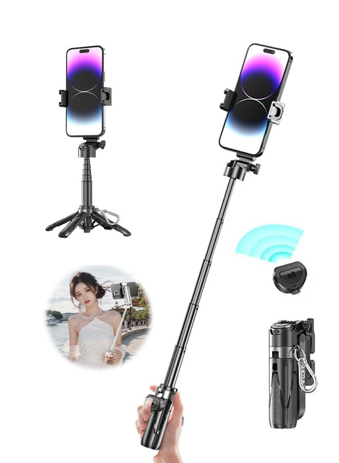 Mobile Phone Selfie Stick With Bluetooth Remote Control Handheld Tripod With Keychain Retractable Travel Phone Holder Aluminum Alloy Rechargeable For Video, Blogging, Taking Photos, Live Streaming - Image 1