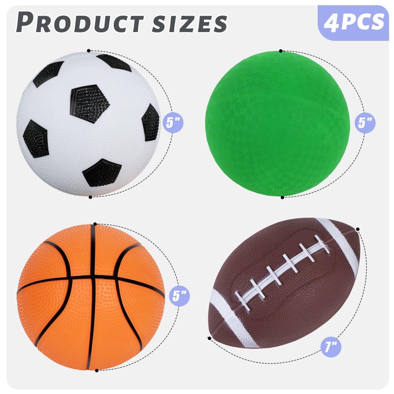 3 otters 4-Pack Sports Balls for Toddlers & Kids, Playground Balls with Pump, 5-Inch Soccer Ball, Basketball, Kickballs, Stockings for Grandkids, Toys for 2+ Boy Indoor/Outdoor Play - Image 2