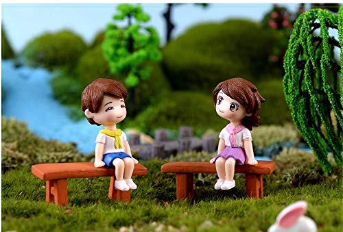 BHOOLU&GOOLU Sweety Lovers - Bench Siting Couple Figurine Miniature - Style - 26 (2pcs/Set) - Image 3