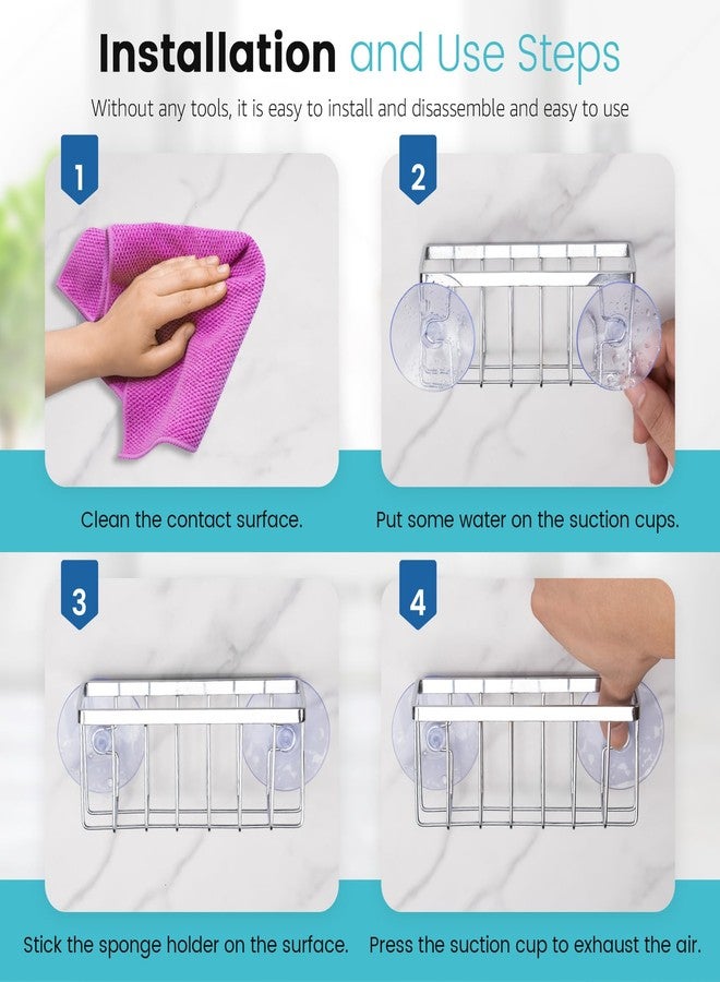 HLOOL Kitchen Sink Sponge Holder, Kitchen Sink Caddy, Sponge Holder for Kitchen Sink Suction, Dish Sponge Holder (Chrome) - Image 5