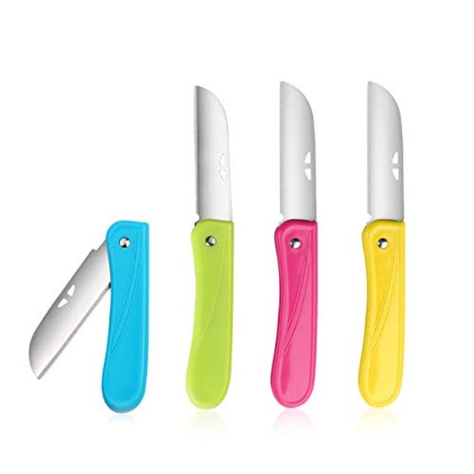 fruit knife small,New Foldable Fruit Knife Set,paring knife set of Exquisite and Beautiful,Small and Easy to Carry,suitable for Most Types of Vegetables and Fruits,4 Pieces(red, Blue,green,yellow)