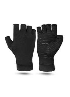 Thoraya Copper Compression Arthritis Gloves Anti Slip Copper Infused Fingerless Gloves for Men Women Black L  - Image 4