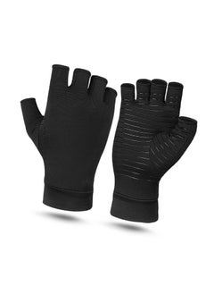 Thoraya Copper Compression Arthritis Gloves Anti Slip Copper Infused Fingerless Gloves for Men Women Black L  - Image 3