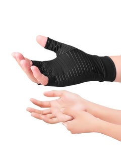 Thoraya Copper Compression Arthritis Gloves Anti Slip Copper Infused Fingerless Gloves for Men Women Black L  - Image 5