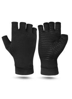 Thoraya Copper Compression Arthritis Gloves Anti Slip Copper Infused Fingerless Gloves for Men Women Black L  - Image 1