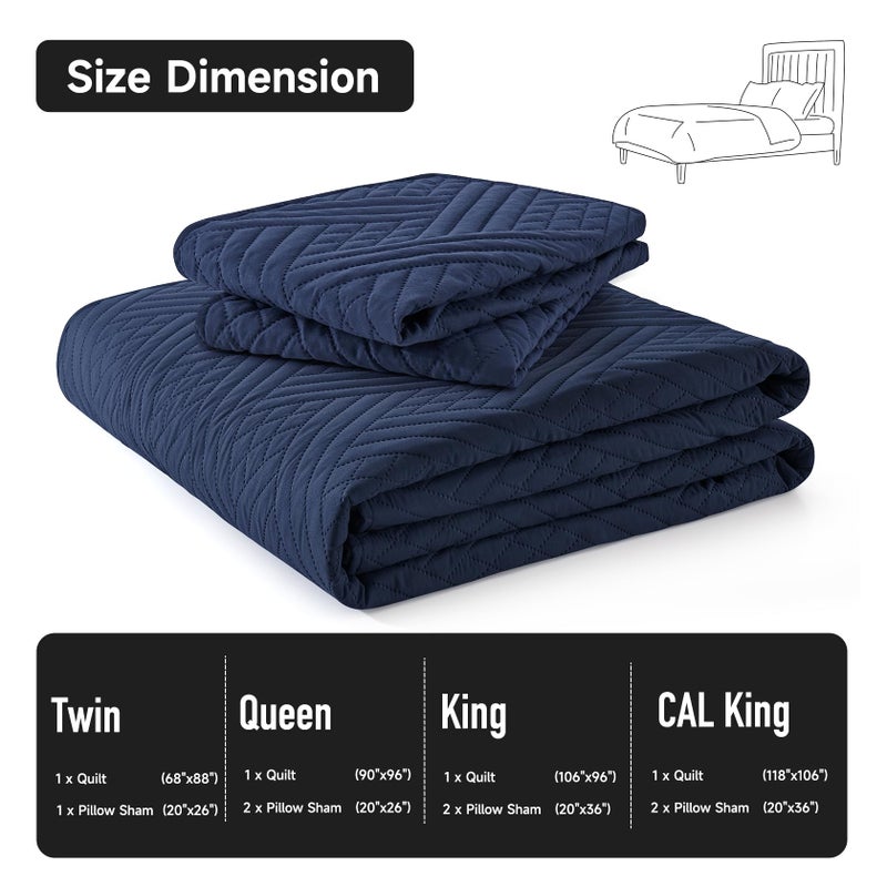 Lavsiry Cal/California King Size Navy Quilt Set  Summer Lightweight Oversized Thin Comforter Bedding Set  Soft Microfiber Bedspread & Coverlet - 3 Piece(1 Quilt  2 Pillow Shams) - Image 5