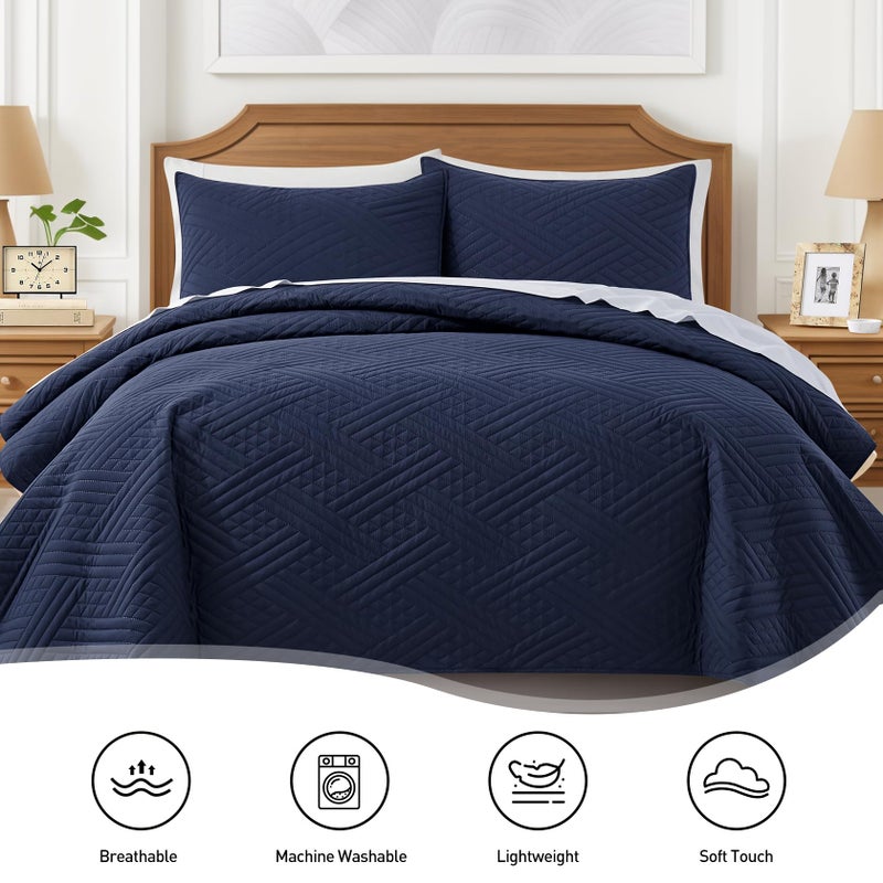 Lavsiry Cal/California King Size Navy Quilt Set  Summer Lightweight Oversized Thin Comforter Bedding Set  Soft Microfiber Bedspread & Coverlet - 3 Piece(1 Quilt  2 Pillow Shams) - Image 4