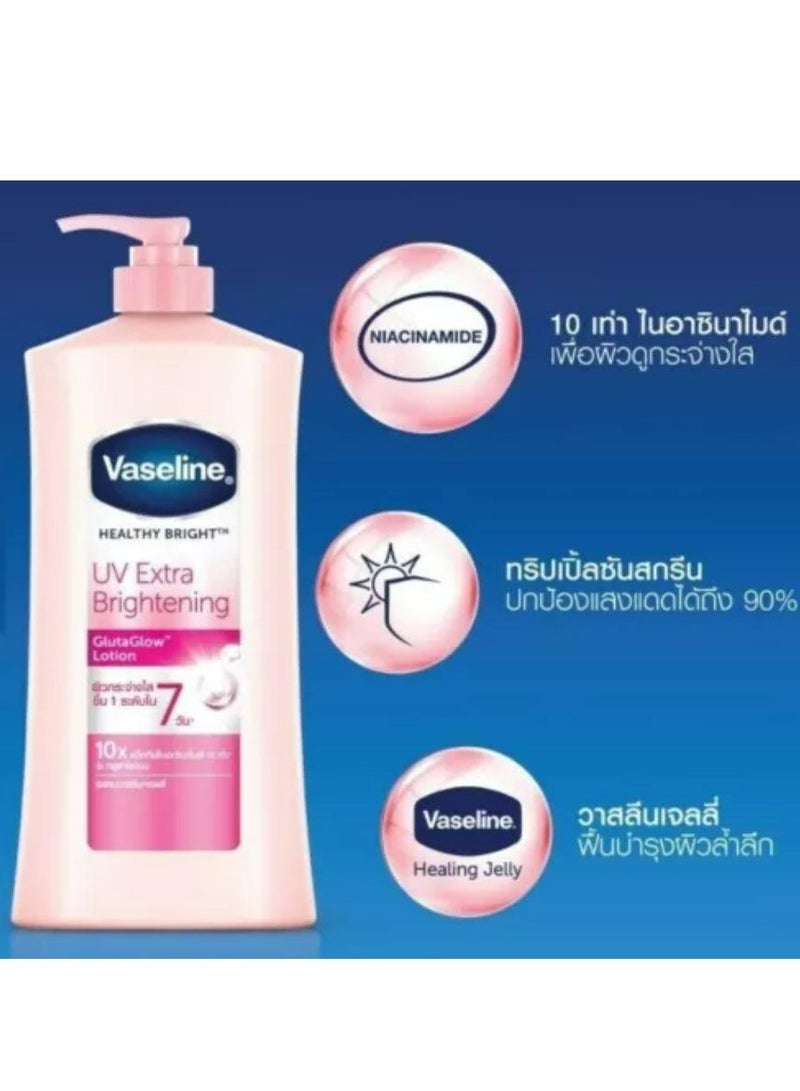 Vaseline Body Lotion Healthy Bright UV Extra Brightening Pink Gluta 500 ML