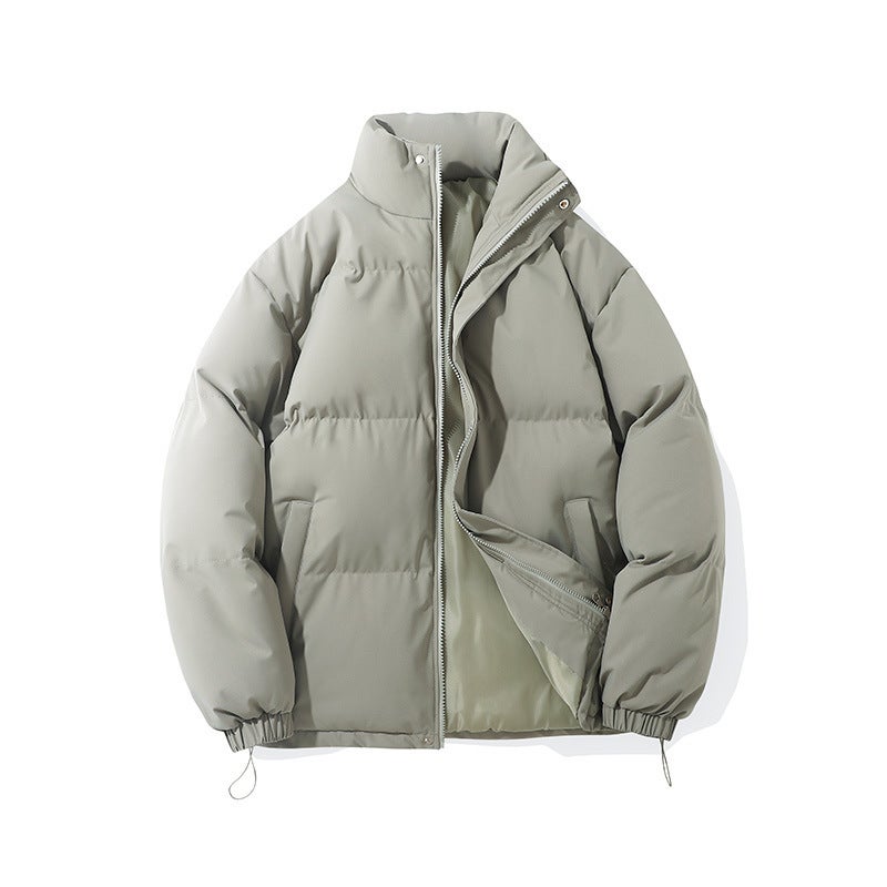 Mens and womens cotton-padded clothes mens 2024 autumn and winter new thick warm collar Korean leisure couples bread clothing gray green 