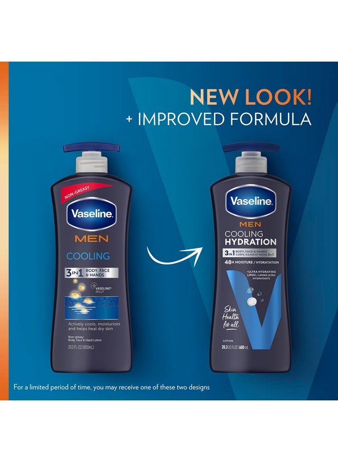 Vaseline Men Cooling Hydration 3-in-1 Face, Hands & Body Lotion for Men for Dry Skin with Menthol & Ultra-Hydrating Lipids 20.3 oz, Pack of 4 - Image 2