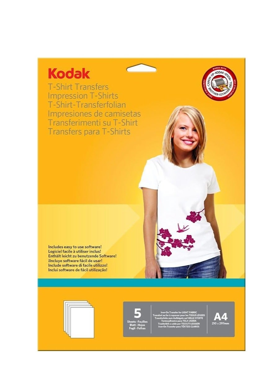 كوداك Kodak A4 Light t-shirt Transfer Paper Sheet Of 5