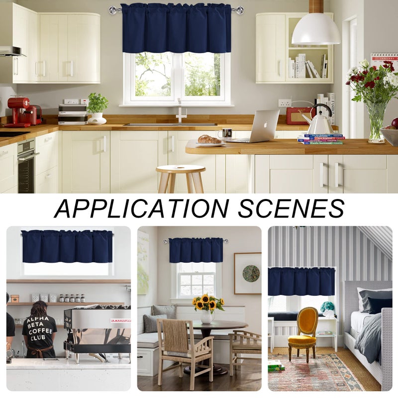DWCN Valance Curtains for Living Room, Navy Valances for Small Window, Farmhouse Solid Short Topper -1 Panel, 42 X 18 Inch, Navy Blue - Image 2
