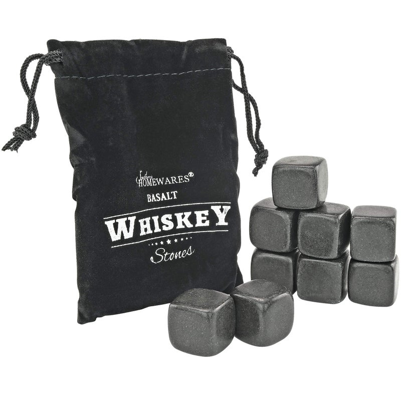 حجارة بيسالت لتبريد الويسكي مجموعة من 9 مع حقيبة تخزين من ساوثن هوم ويرز مثالية لويسكي الكوكتيلات والمشروبات الأخرى