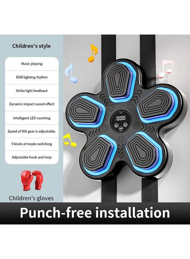 بيوينتي مدرب الملاكمة الموسيقية الذكية للأطفال - آلة إيقاع ضوئية RGB خالية من اللكمة المثبتة على الحائط (9 أوضاع 9 سرعات) مع قفازات الملاكمة للمنزل السعودي تدريب رد الفعل للأطفال والمتعة العائلية في رمضان - Image 2