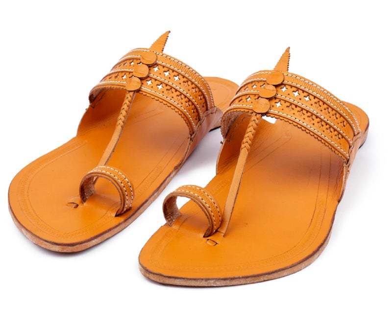 KORAKARI Mens Star Punching Kolhapuri Chappal Handcrafted Slipper Smooth and Comfortable Flip Flops Sandal Yellow Anti Slip Design Genuine Leather Traditional Footwear (UK-07) - Image 4