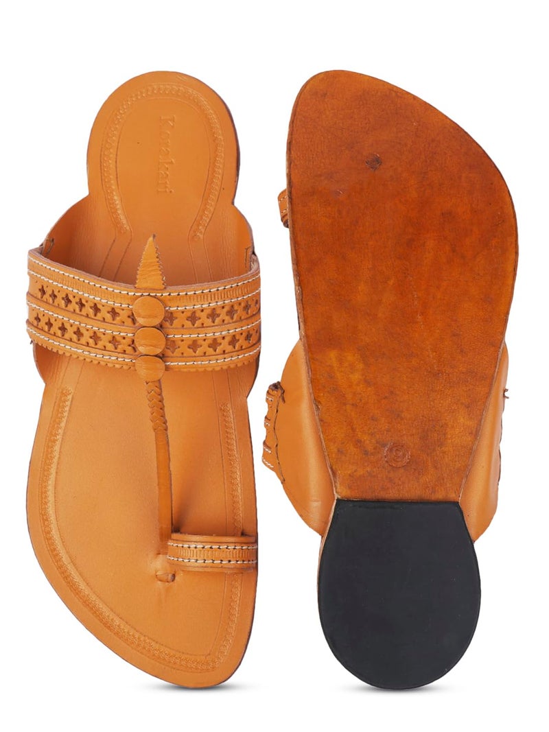 KORAKARI Mens Star Punching Kolhapuri Chappal Handcrafted Slipper Smooth and Comfortable Flip Flops Sandal Yellow Anti Slip Design Genuine Leather Traditional Footwear (UK-07) - Image 5