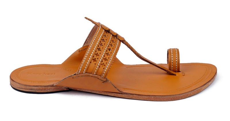 KORAKARI Mens Star Punching Kolhapuri Chappal Handcrafted Slipper Smooth and Comfortable Flip Flops Sandal Yellow Anti Slip Design Genuine Leather Traditional Footwear (UK-07) - Image 2